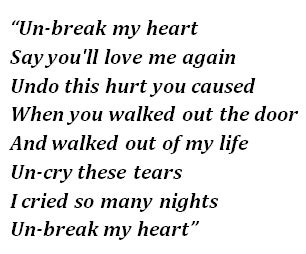 unbreak my heart meaning in tagalog|The Meaning Behind The Song: Unbreak My Heart by Toni Braxton.